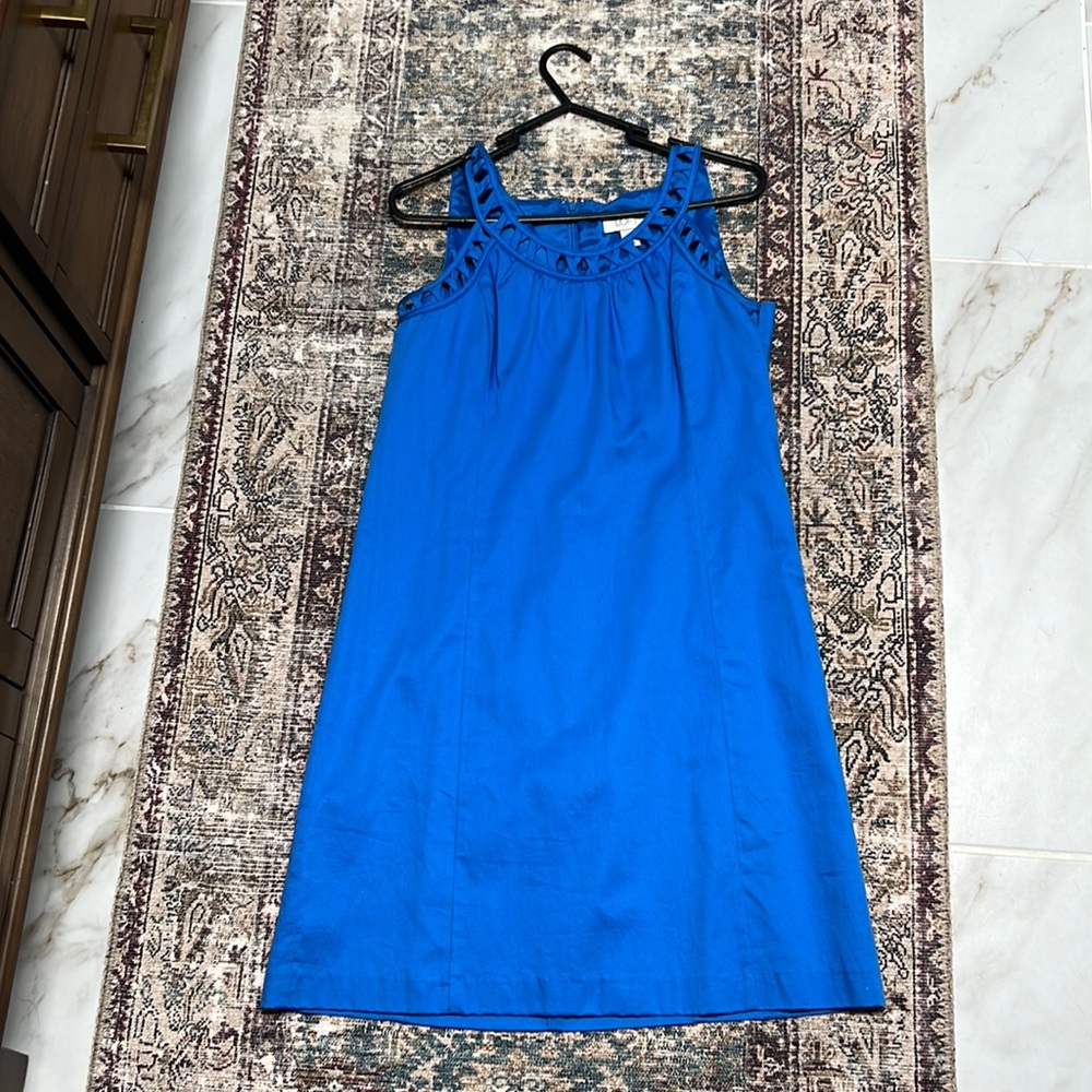 Ann Taylor LOFT blue mini dress with detailed neckline